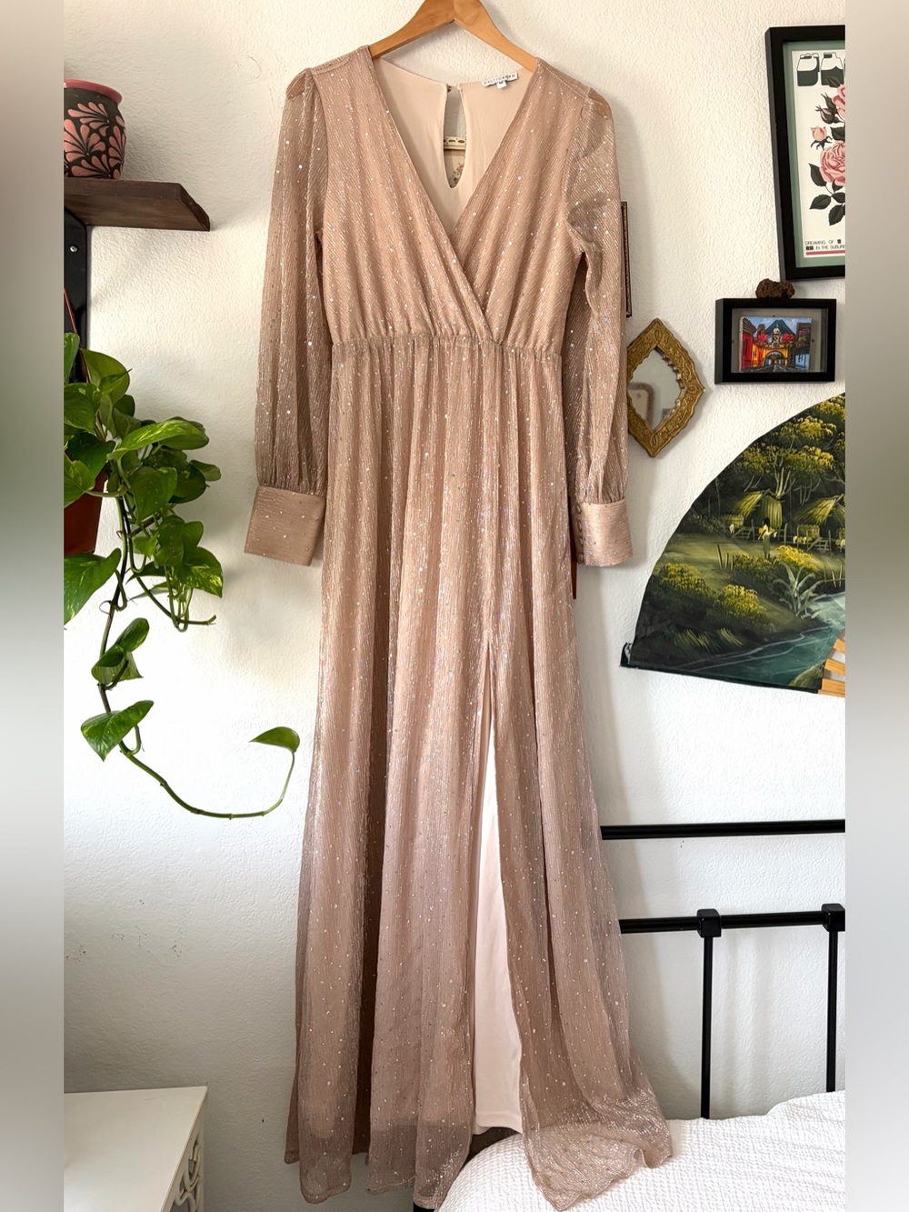 Baltic Born Blush Pink Maxi Dress - Medium - Sheer, Sequin, Hollywood Glam